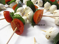 Cherry tomato basil and mozzarella skewers