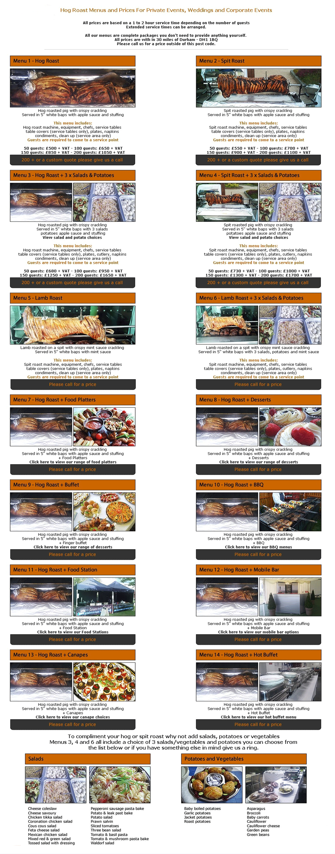 Hog roast catering menus 