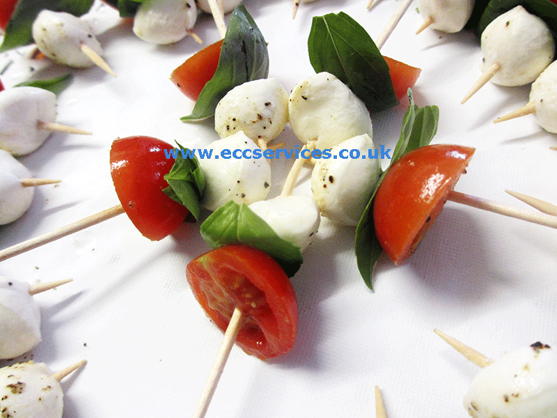 large photo of our Cherry tomato, basil and mozzarella skewers